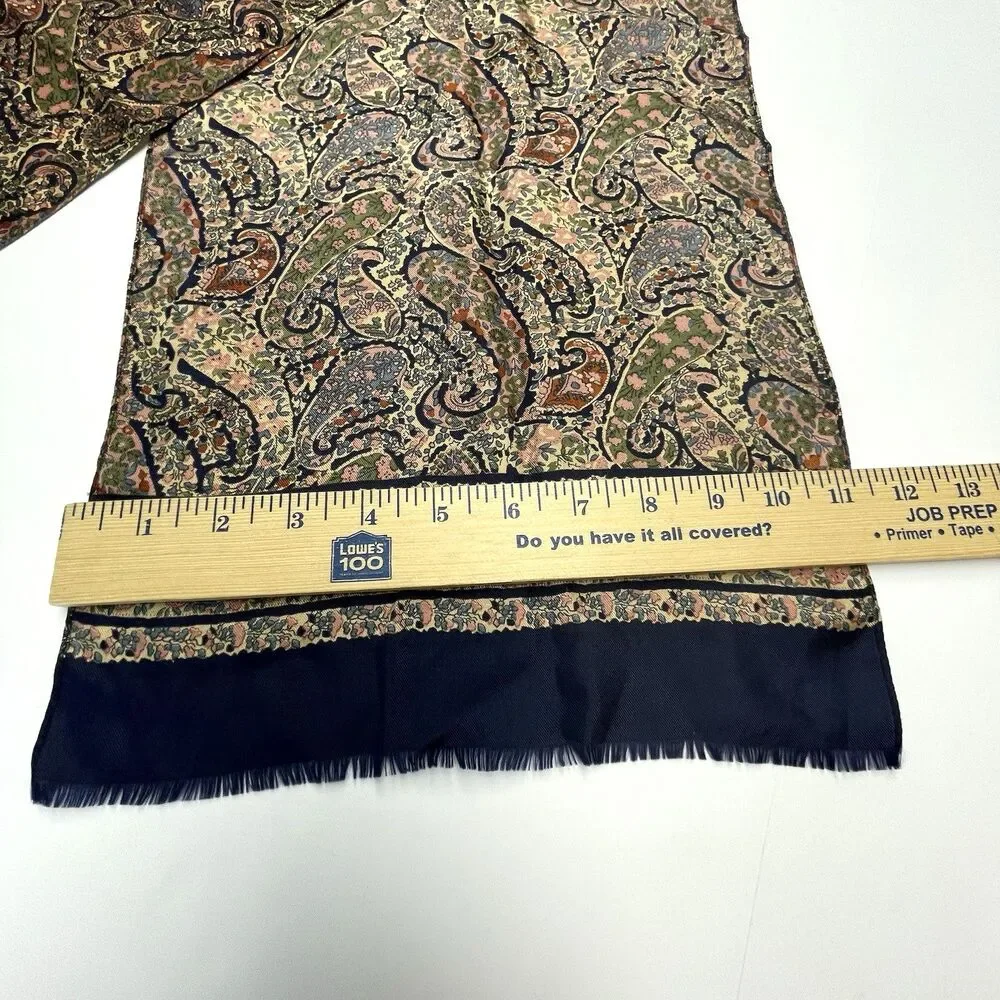Club 7 ECHO Scarf Silk Navy Pink Floral Paisley Fringe Rectangle 11x52